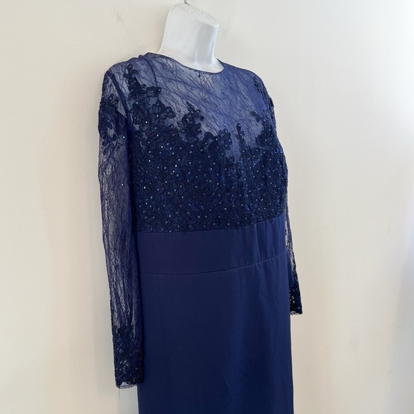 NWT Mac Duggal Plus Fabulouss 49173 Midnight Blue Lace Long Sleeve Gown 20W - Picture 6 of 14